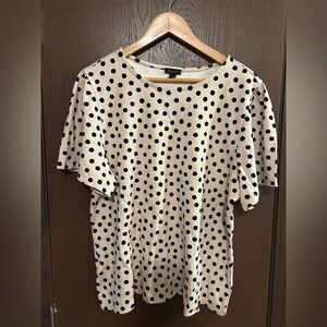 Ann Taylor Polka Dot Black and Cream Short Sleeve Top XL